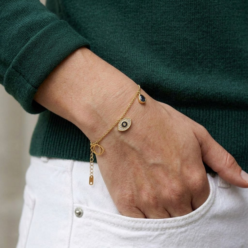 Evil Eye Drop Charm Bracelet