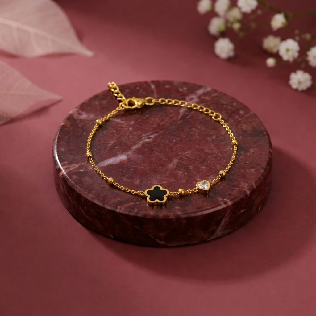 Midnight Clover Charm Bracelet