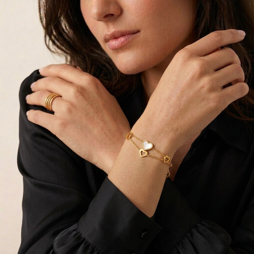 Double Layer Heart Charm Bracelet
