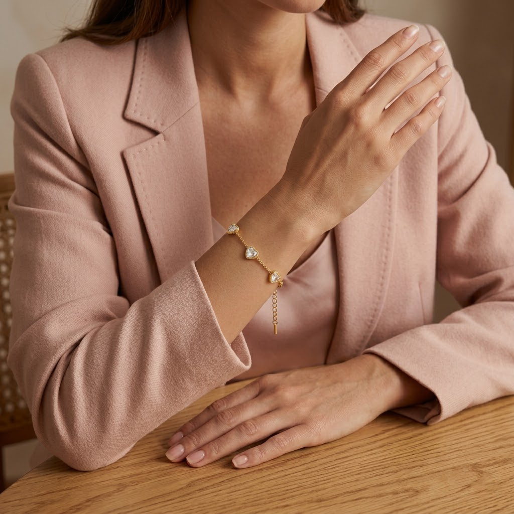 Minimal Crystal Heart Bracelet