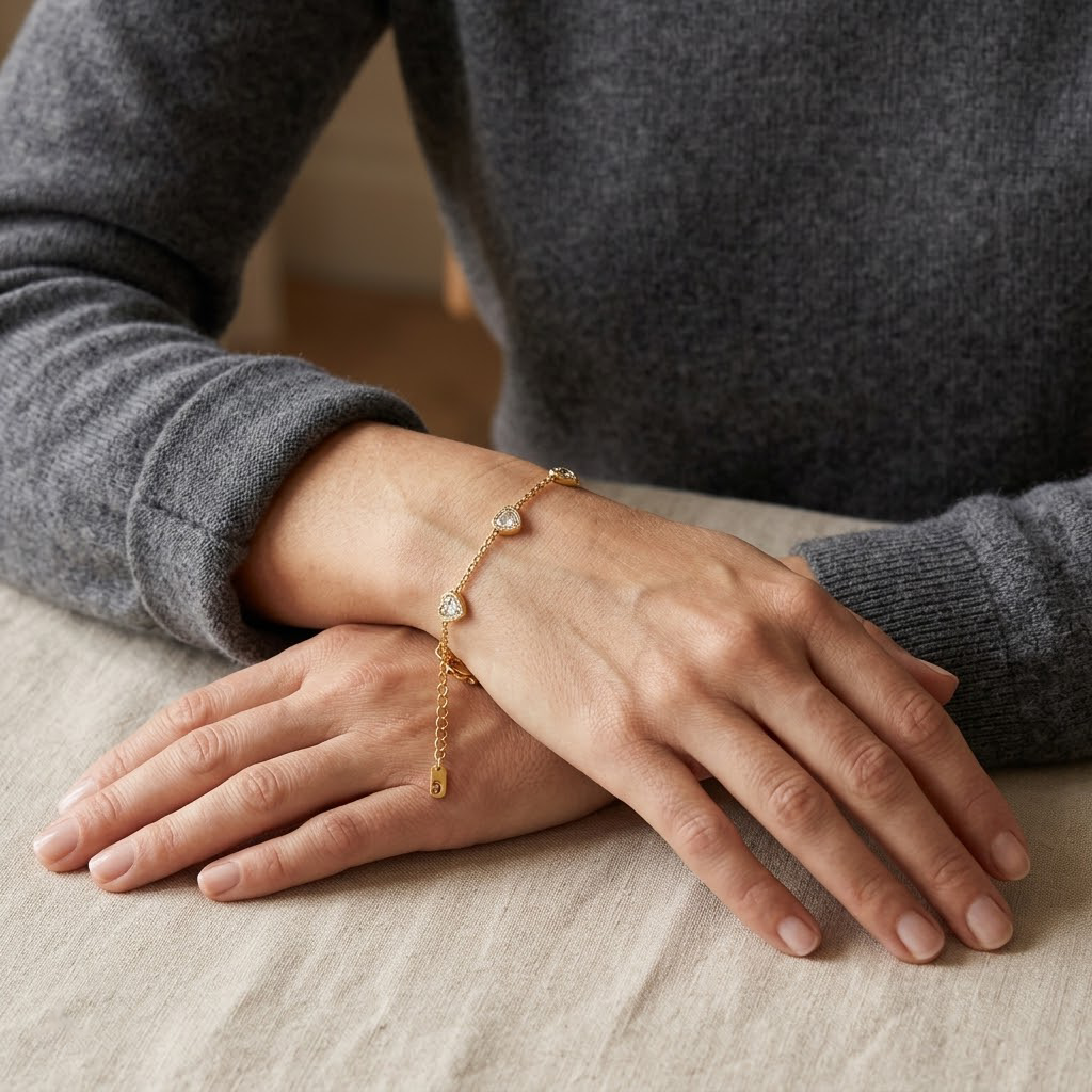 Minimal Crystal Heart Bracelet