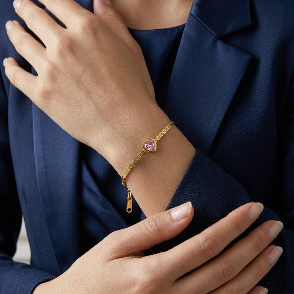 Pink Crystal Heart Bracelet