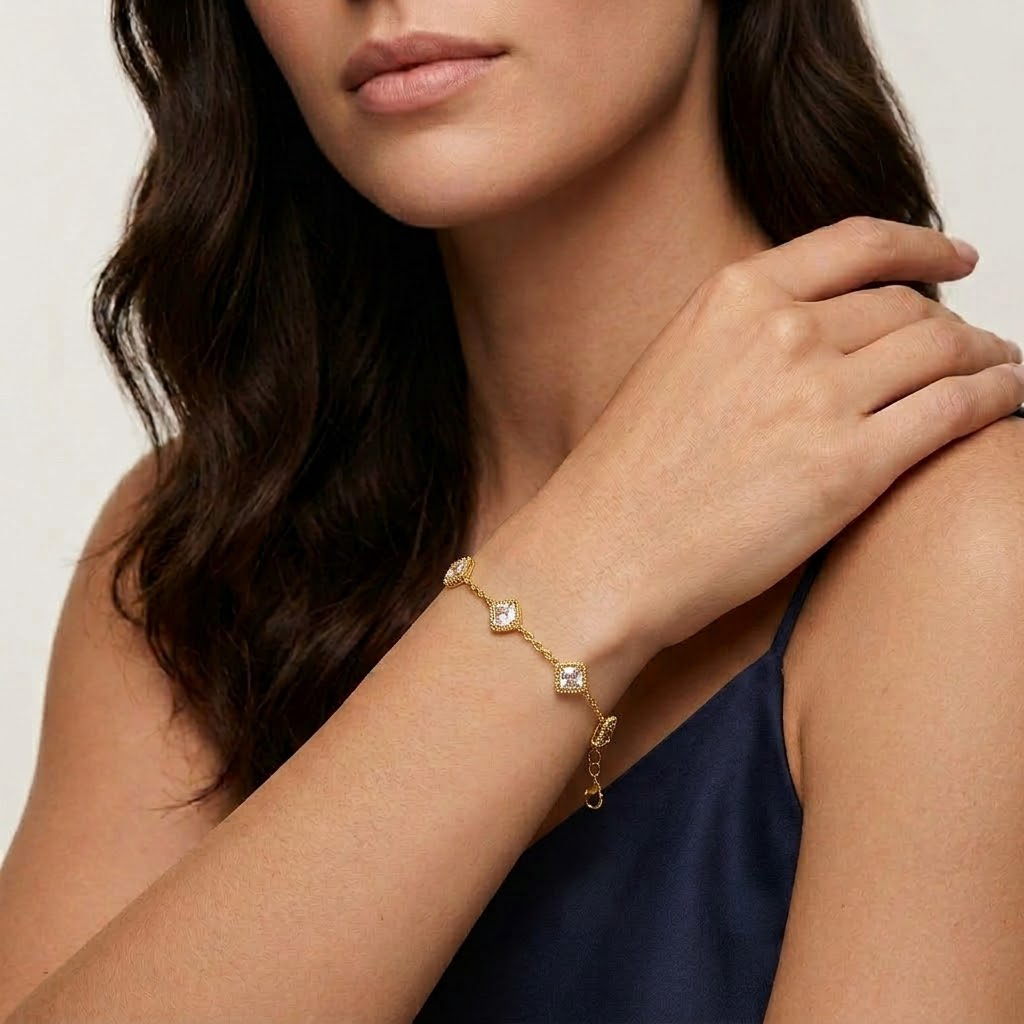 Square Crystal Charm Bracelet