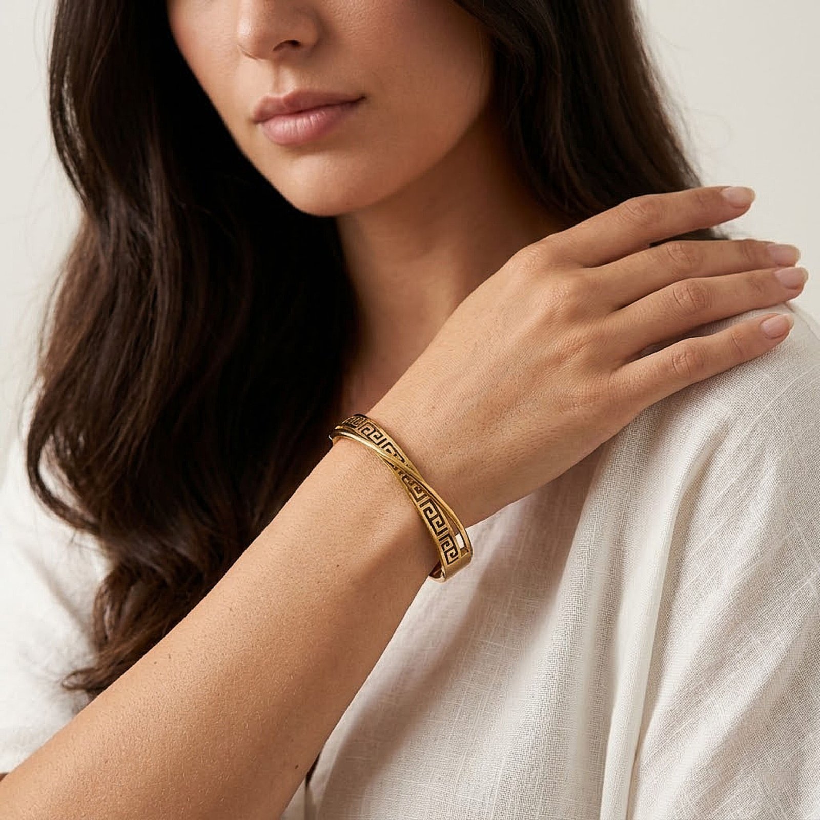 Greek Pattern Open Bangle