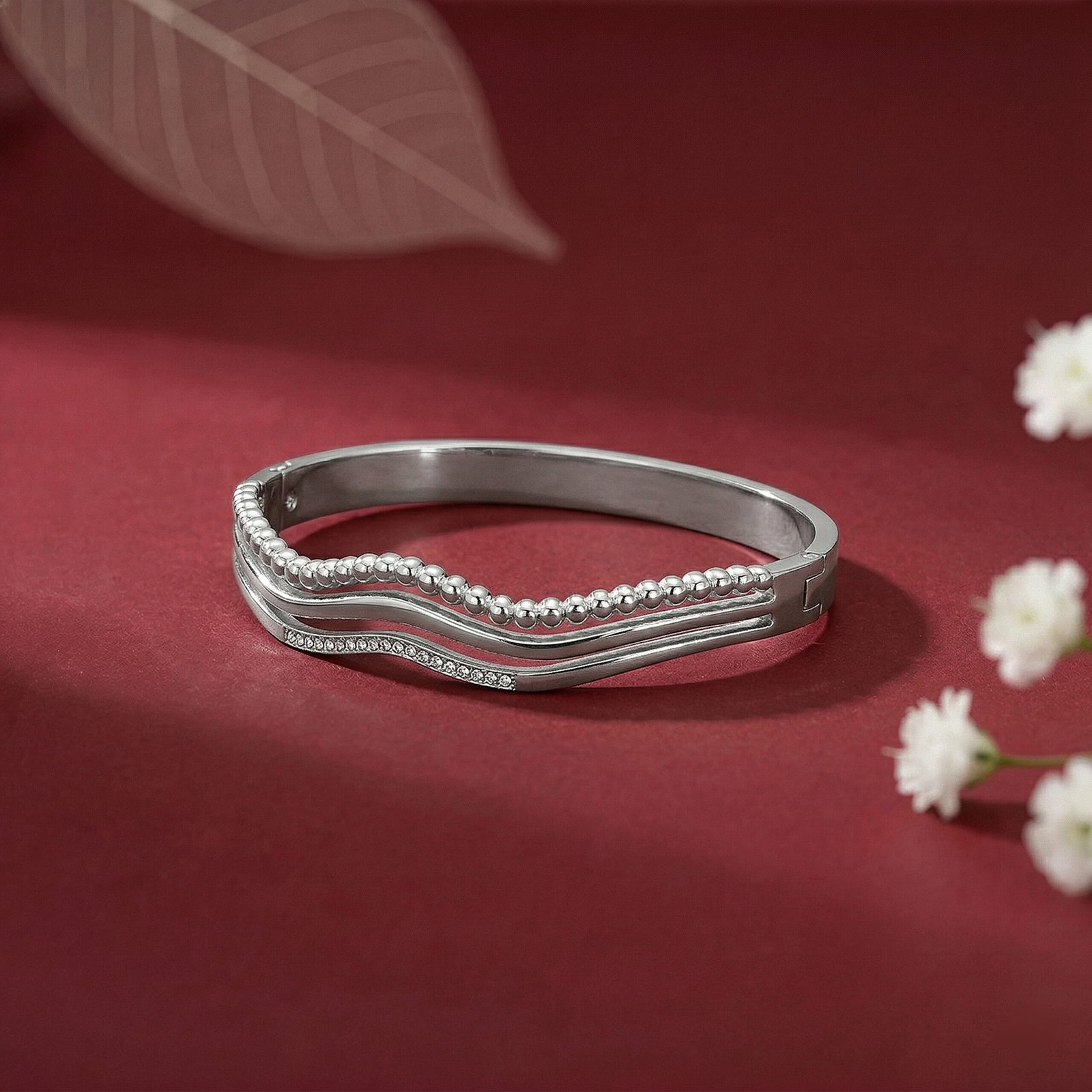 Wave Beaded Crystal Bangle