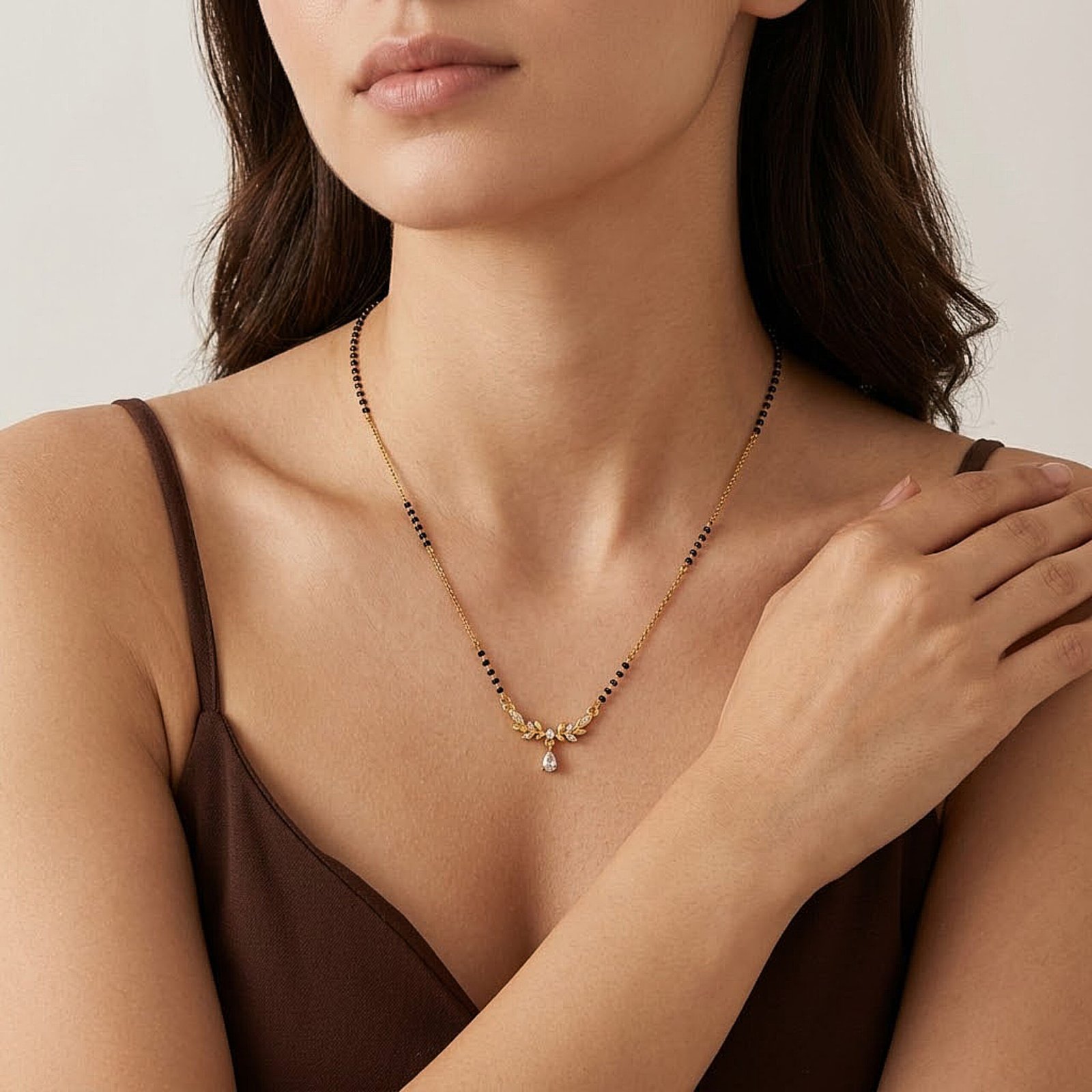 Crystal Leaf Drop Mangalsutra