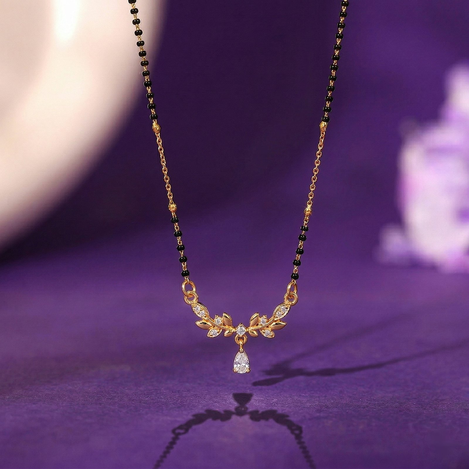 Crystal Leaf Drop Mangalsutra