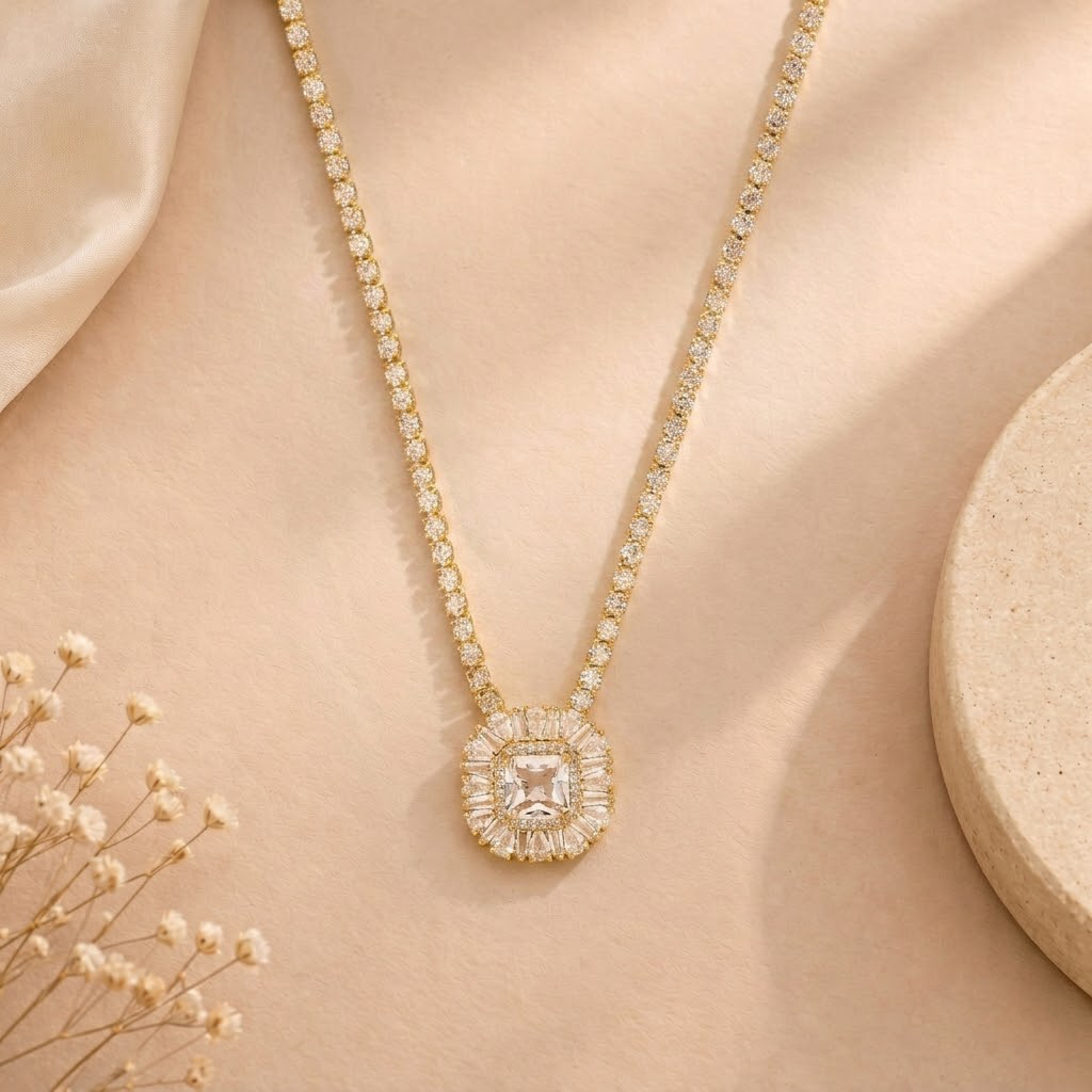 Square Halo Radiance Necklace