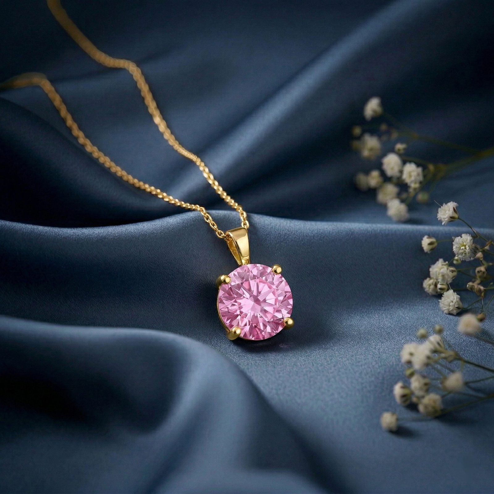 Pink Crystal Solitaire Pendant Set