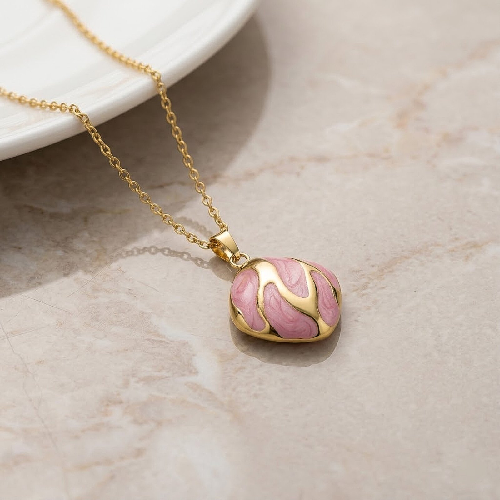 Pink Art Leaf Pendant Set