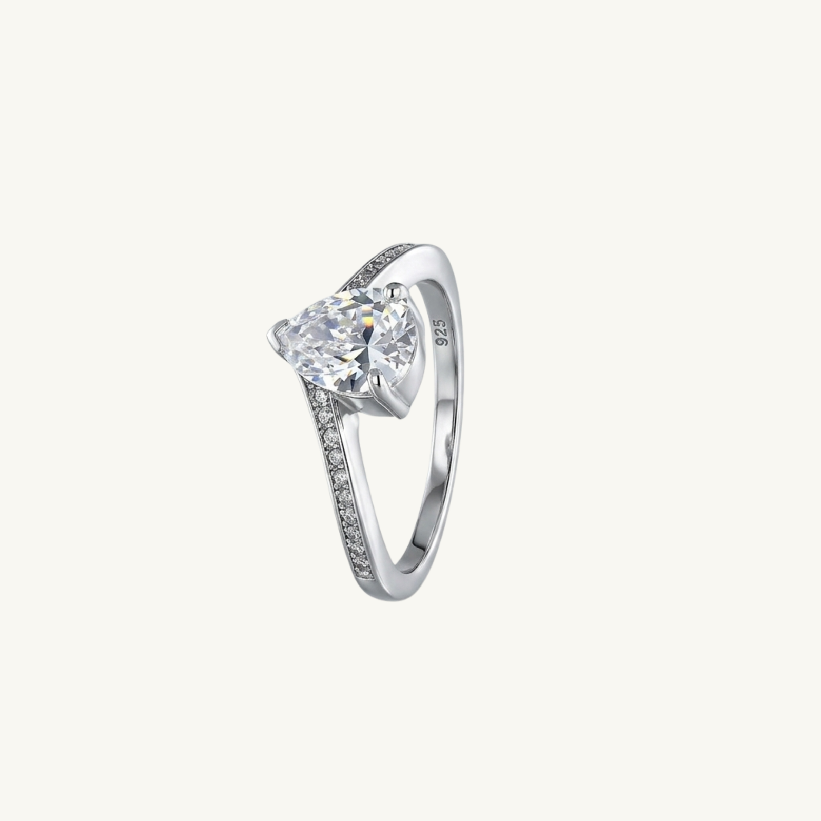 Pear Cut Solitaire Silver Ring