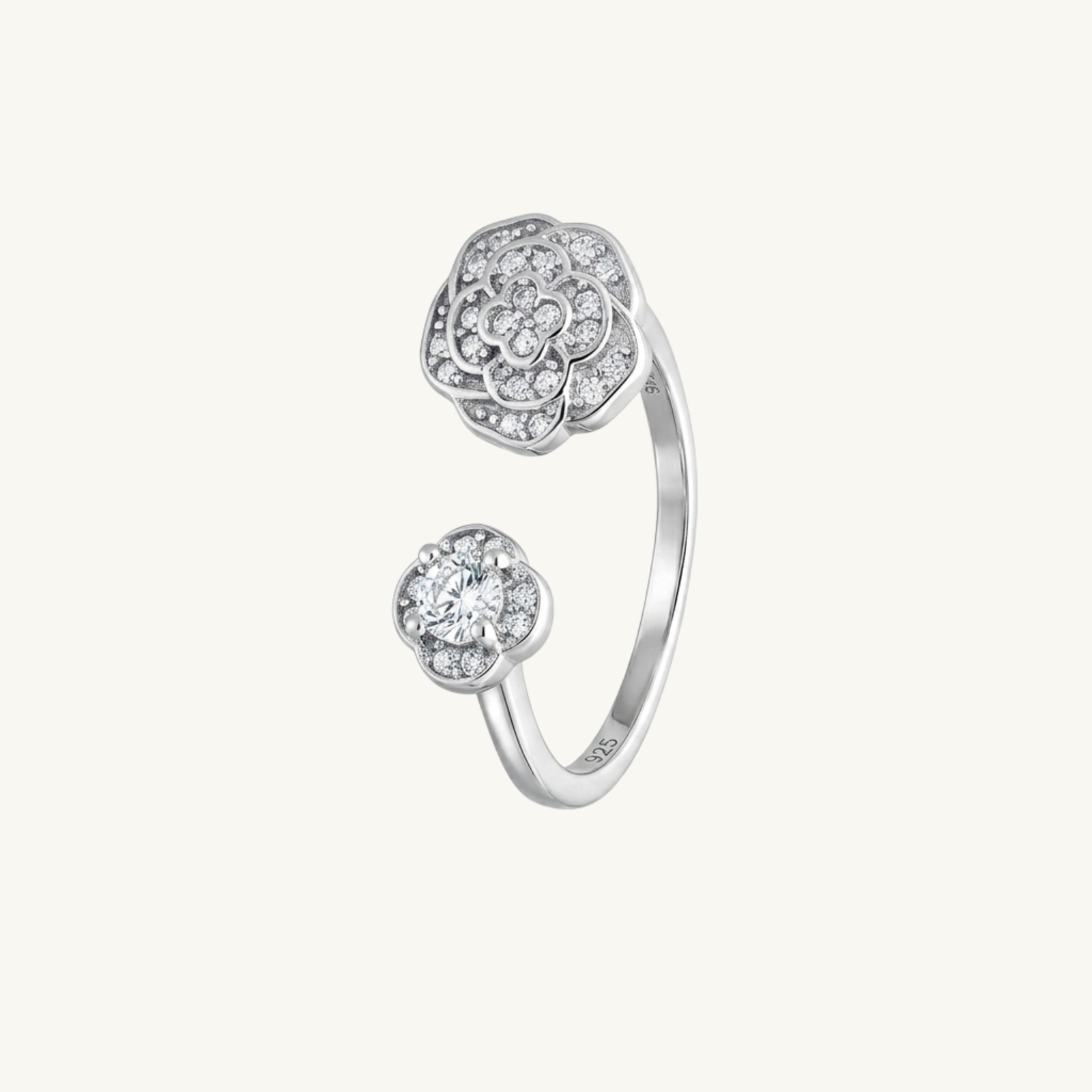 Floral Open Style Silver Ring