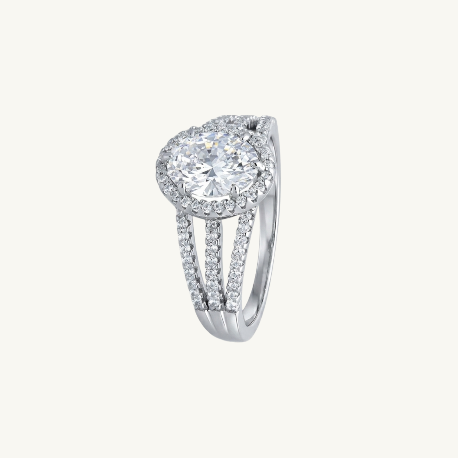 Oval Halo Triple Band Silver Ring