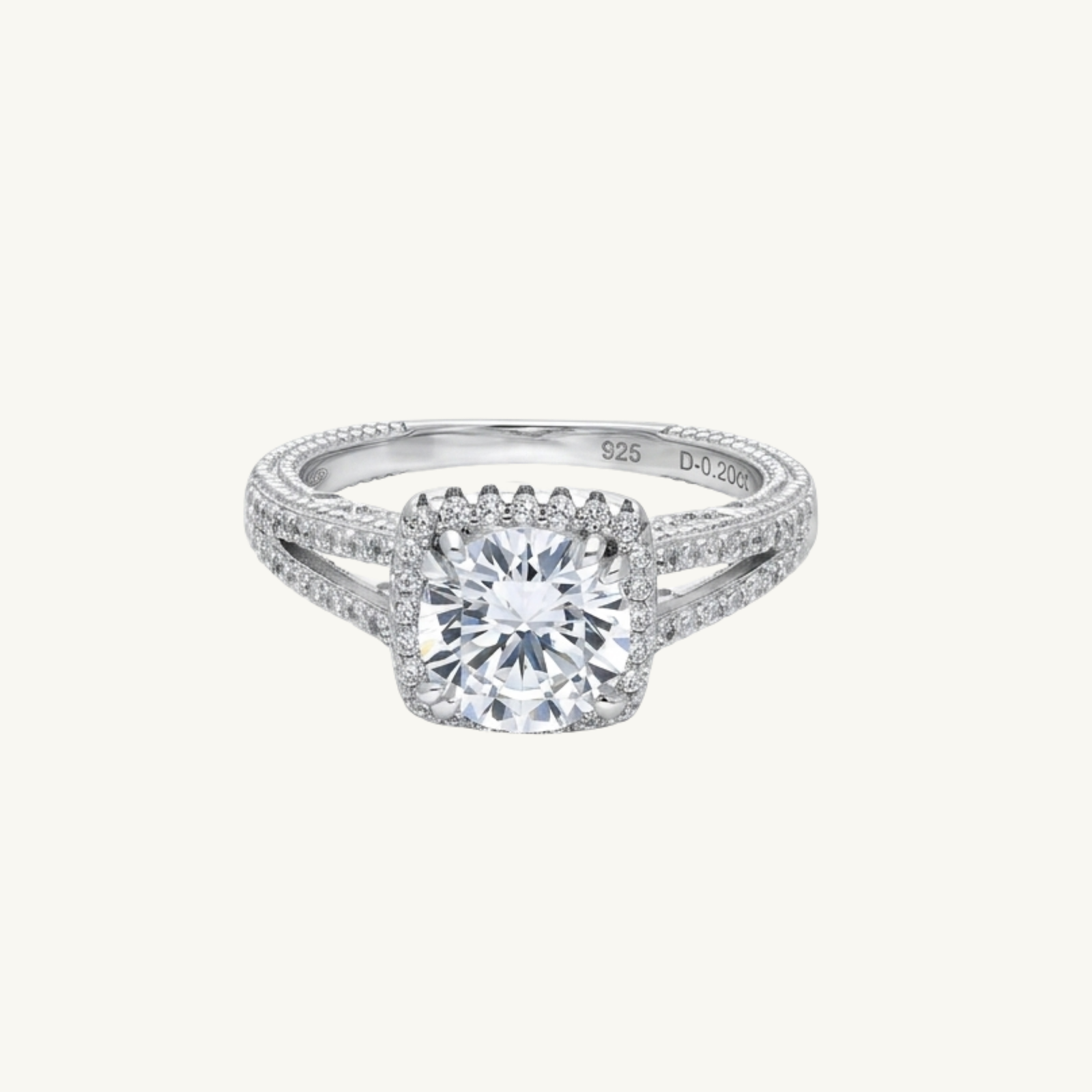 Cushion Halo Split Band Silver Ring