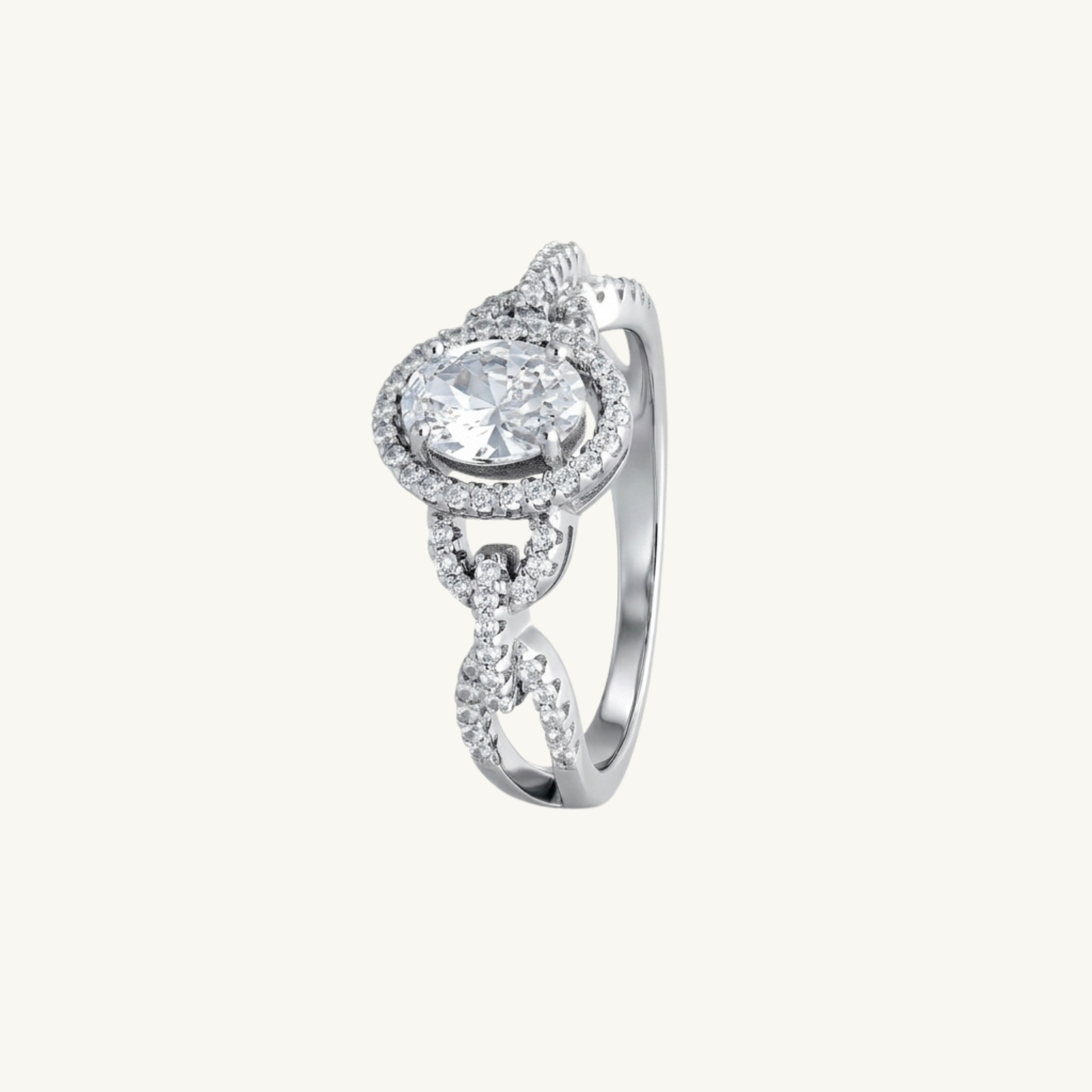 Oval Halo Twist Silver Ring