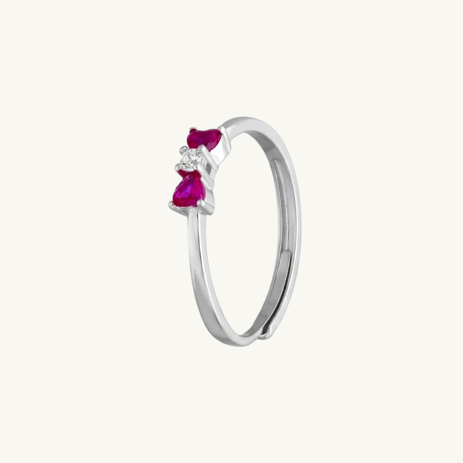 Pink Heart Trio Silver Ring