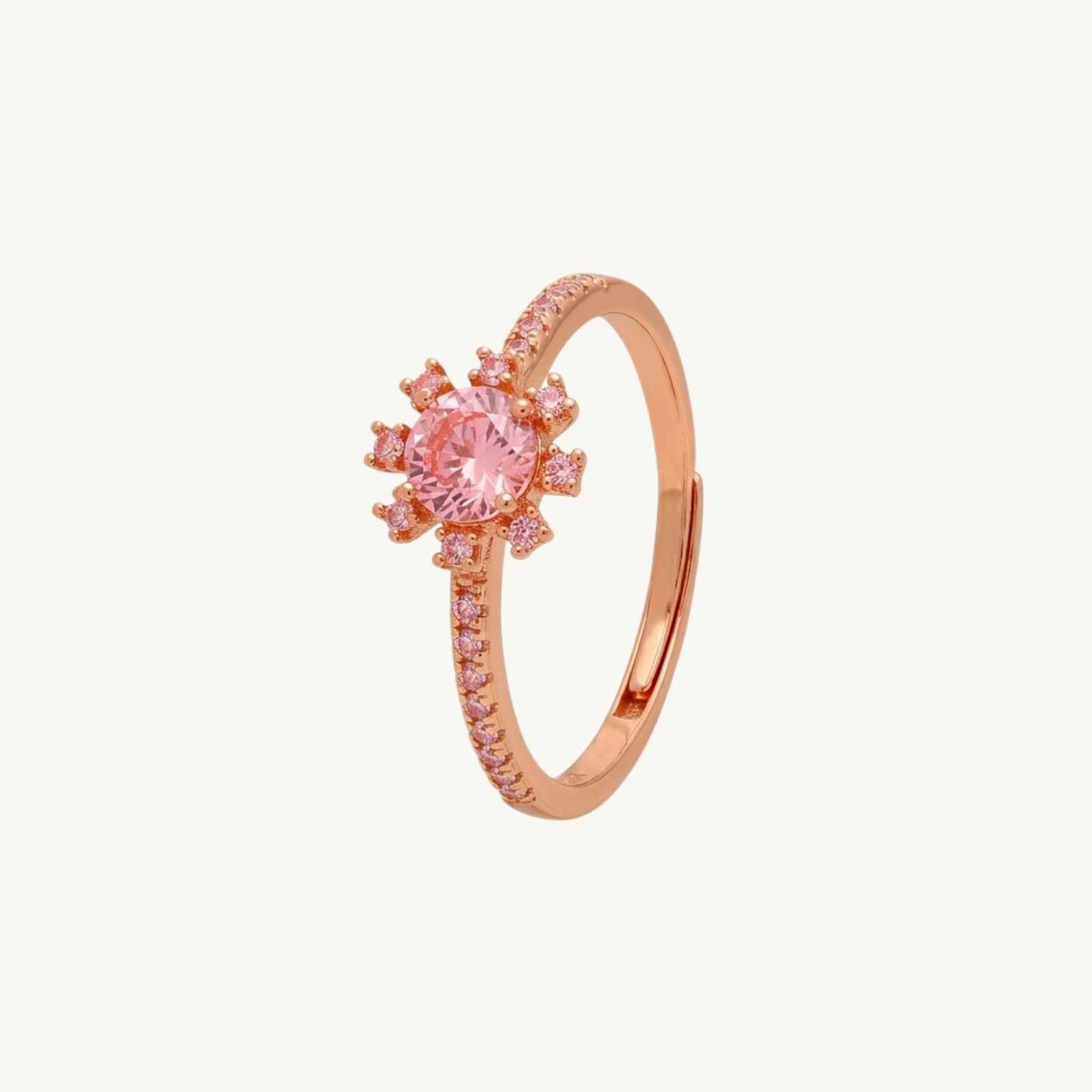 Pink Floral Silver Ring