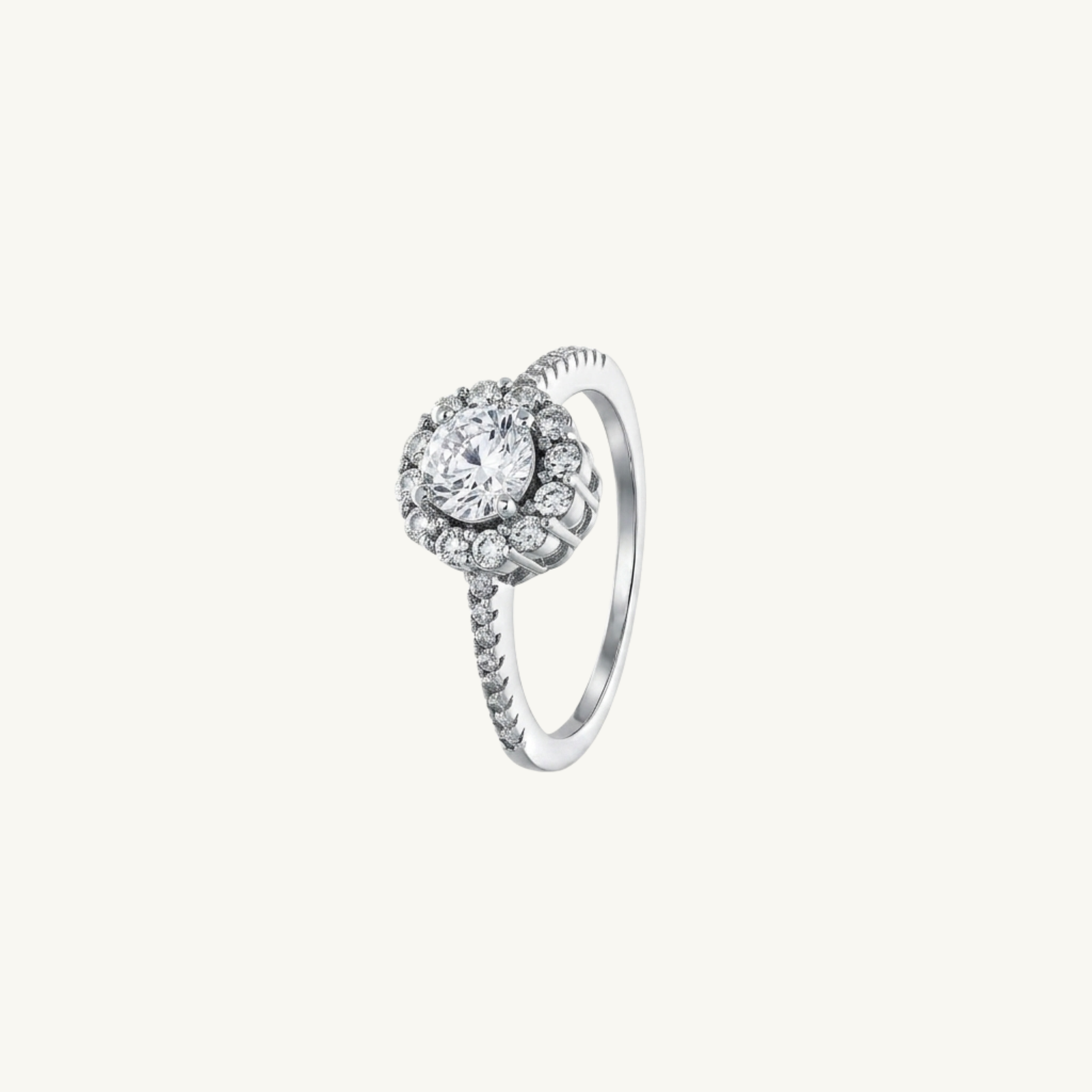 Classic Halo Crystal Silver Ring