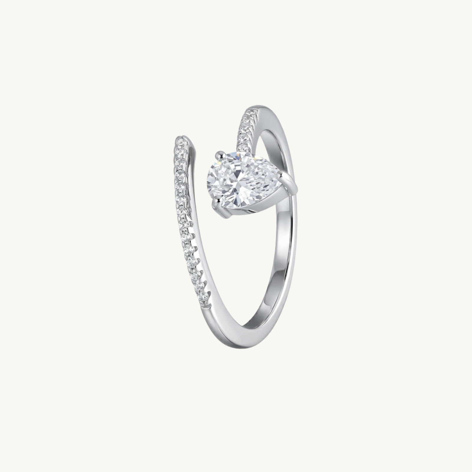 Pear Solitaire Wrap Silver Ring