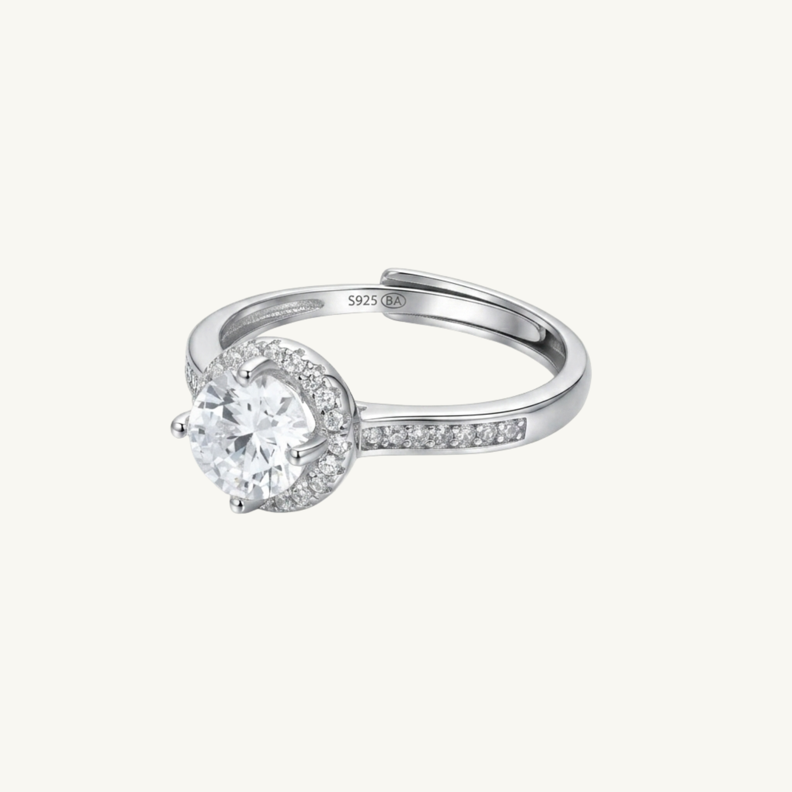 Halo Solitaire Silver Ring
