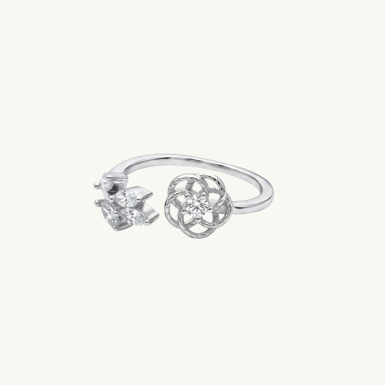 Floral Leaf Silver Ring