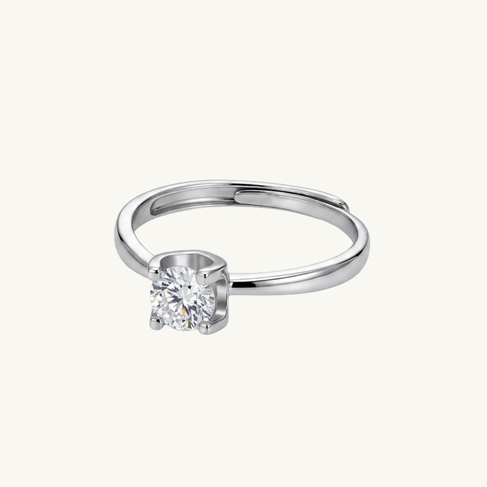 Elegant Cushion Solitaire Silver Ring