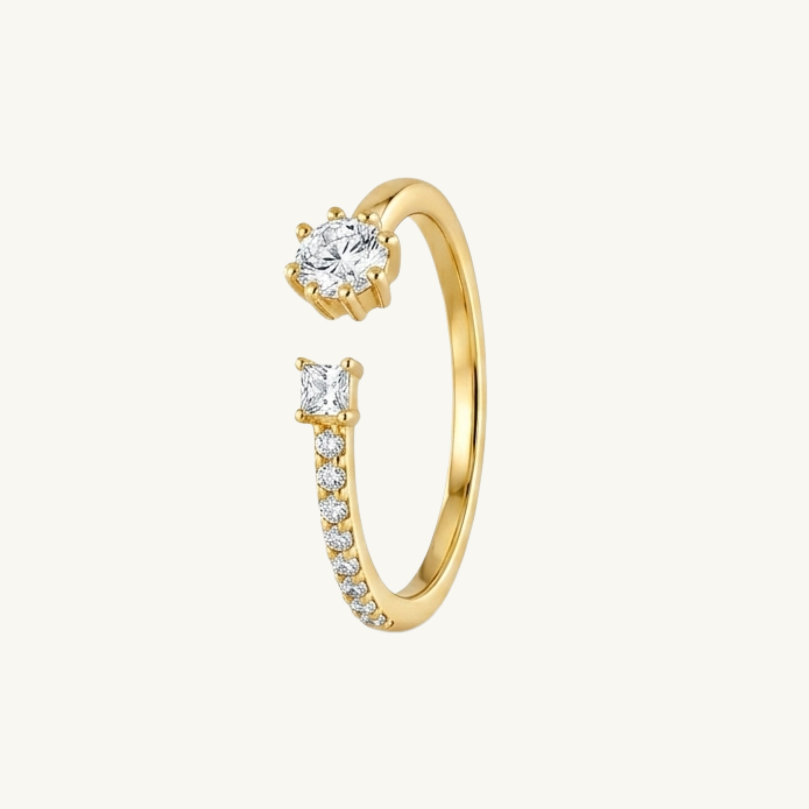 Golden Elegance Open Silver Ring