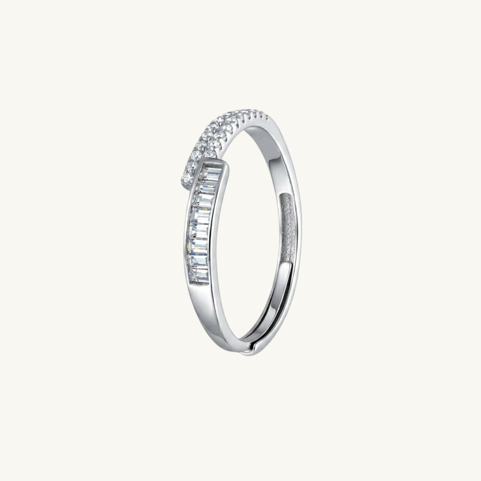 Modern Baguette Open Silver Ring