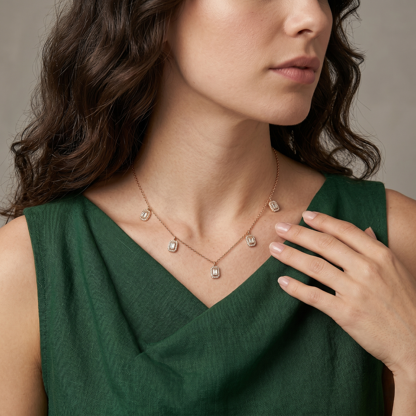 Golden Crystal Charm Cascade Chain