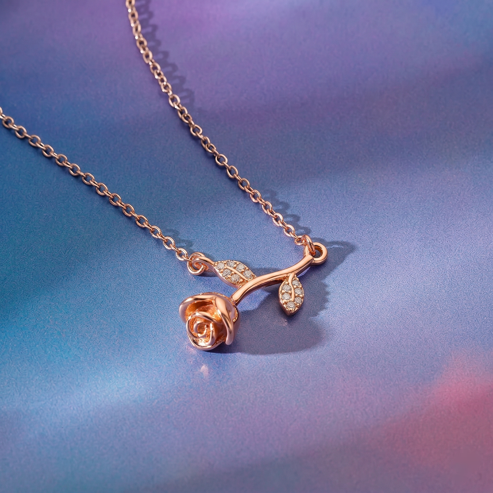 Crystal Leaf Rose Stem Chain