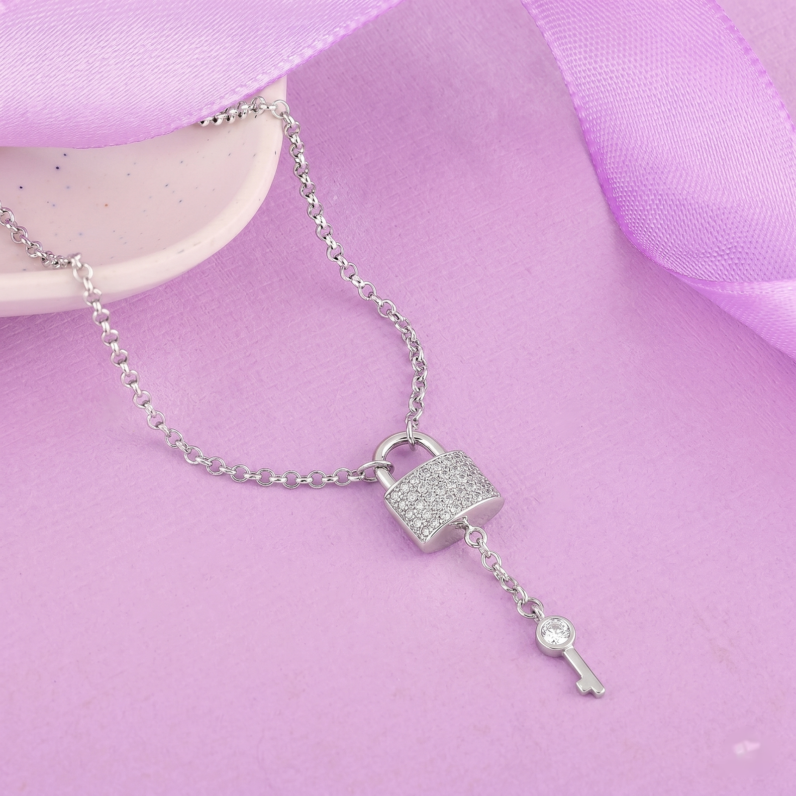 Crystal Lock & Key Charm Chain