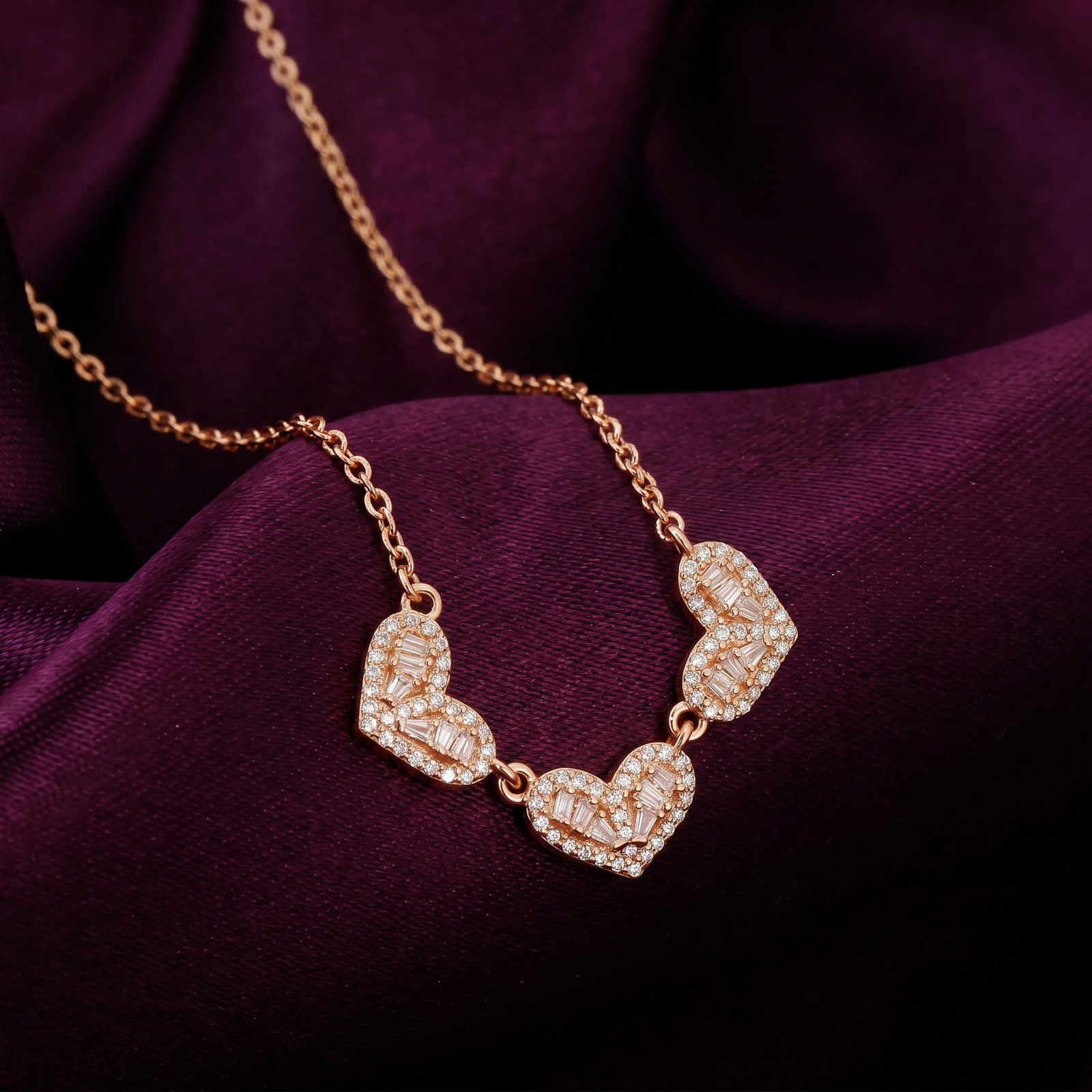 Triple Heart Crystal Charm Chain