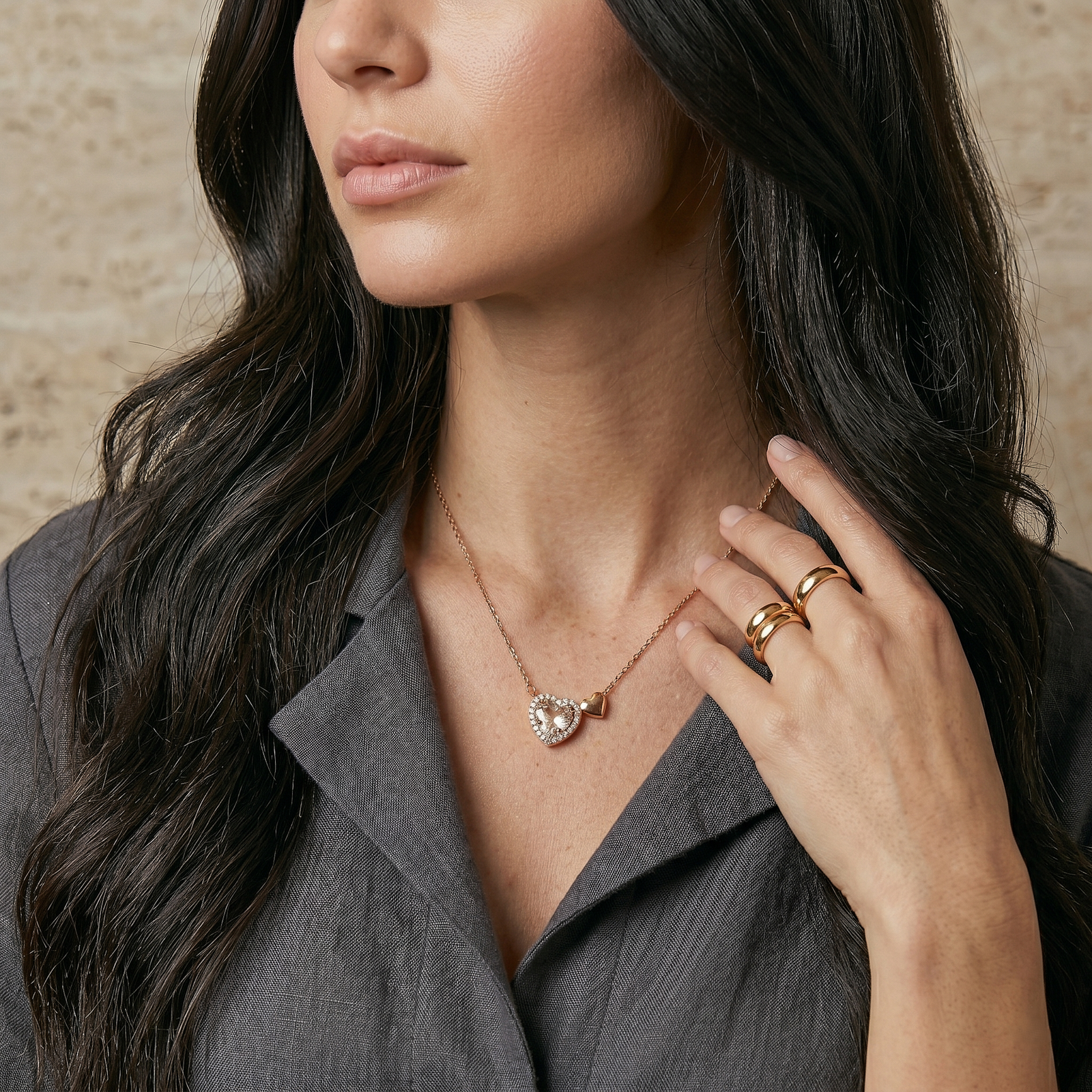Twin Heart Crystal Charm Chain