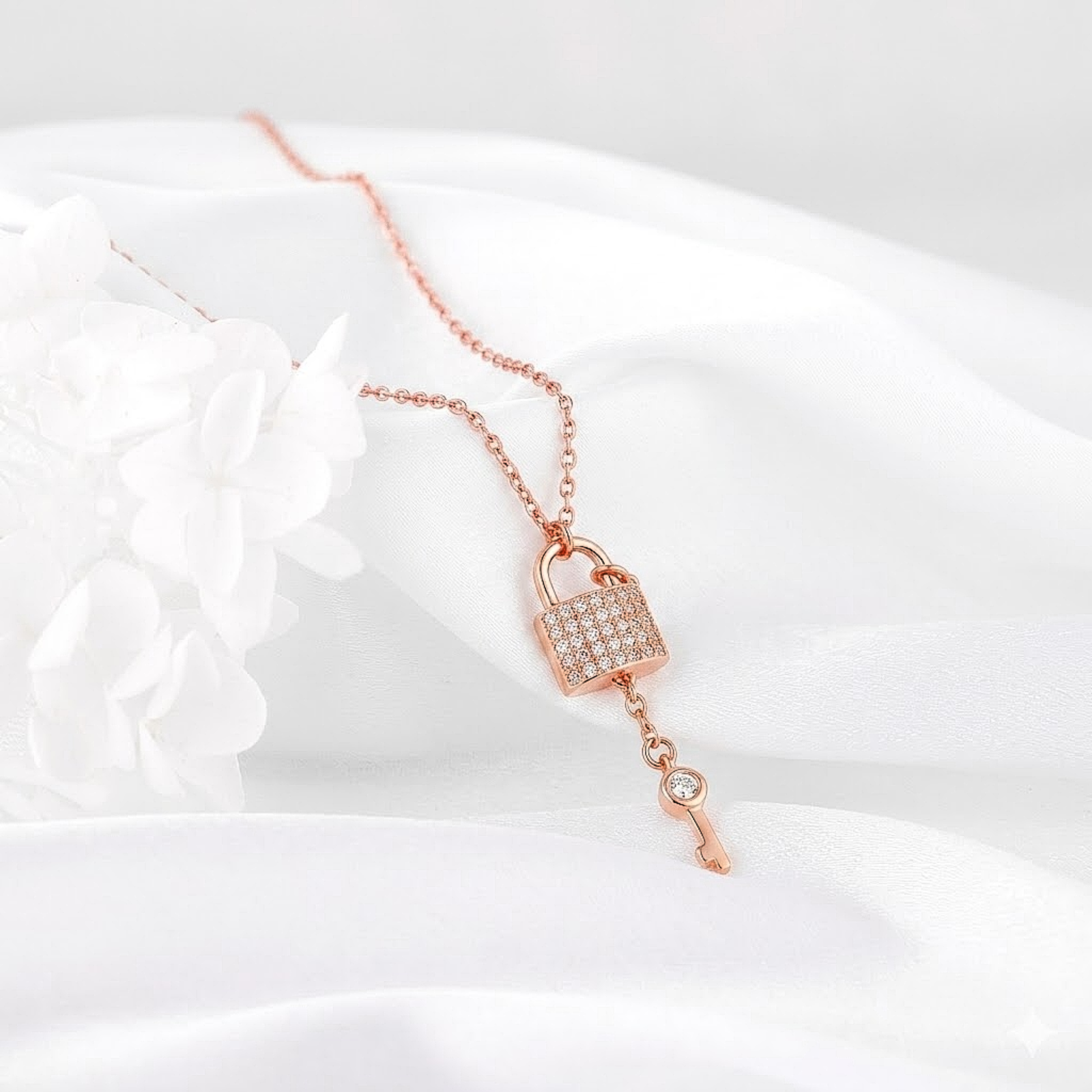 Crystal Lock & Key Silver Chain