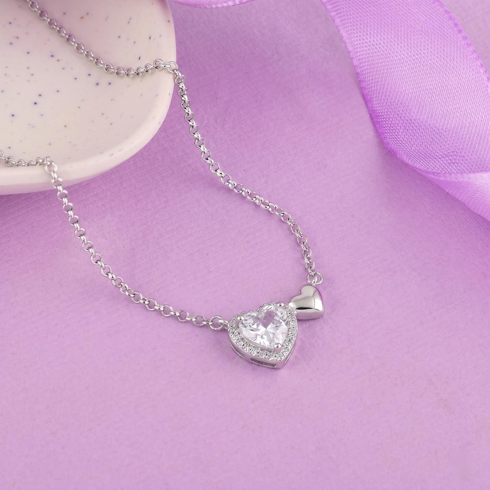 Heart Crystal Accent Silver Chain
