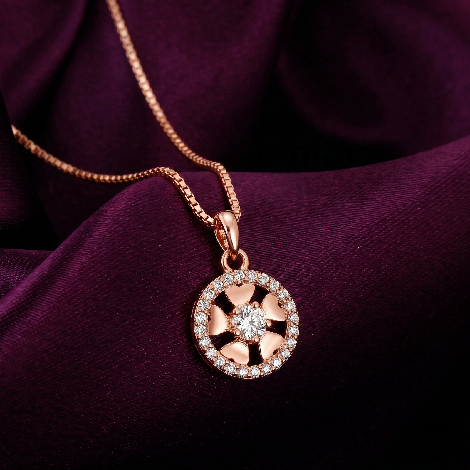 Floral Crystal Halo Silver Chain
