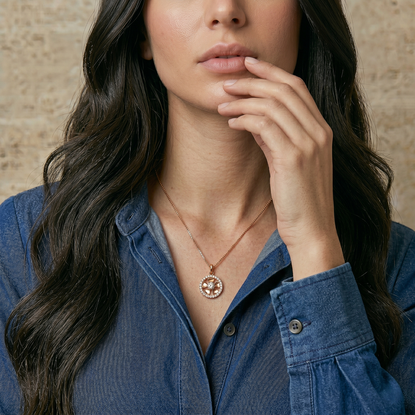 Floral Crystal Halo Silver Chain
