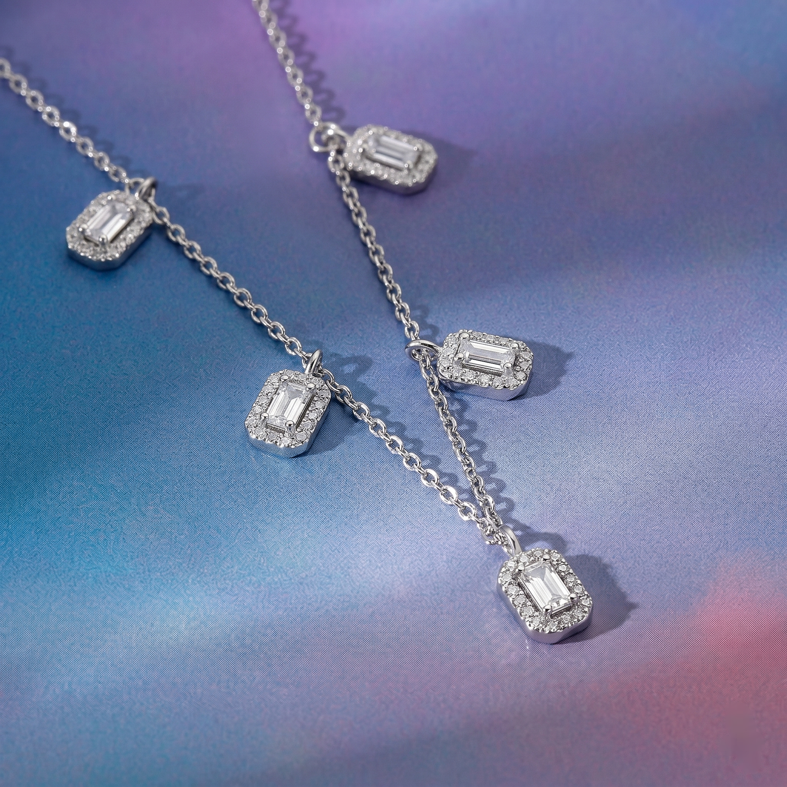Crystal Charm Cascade Silver Chain