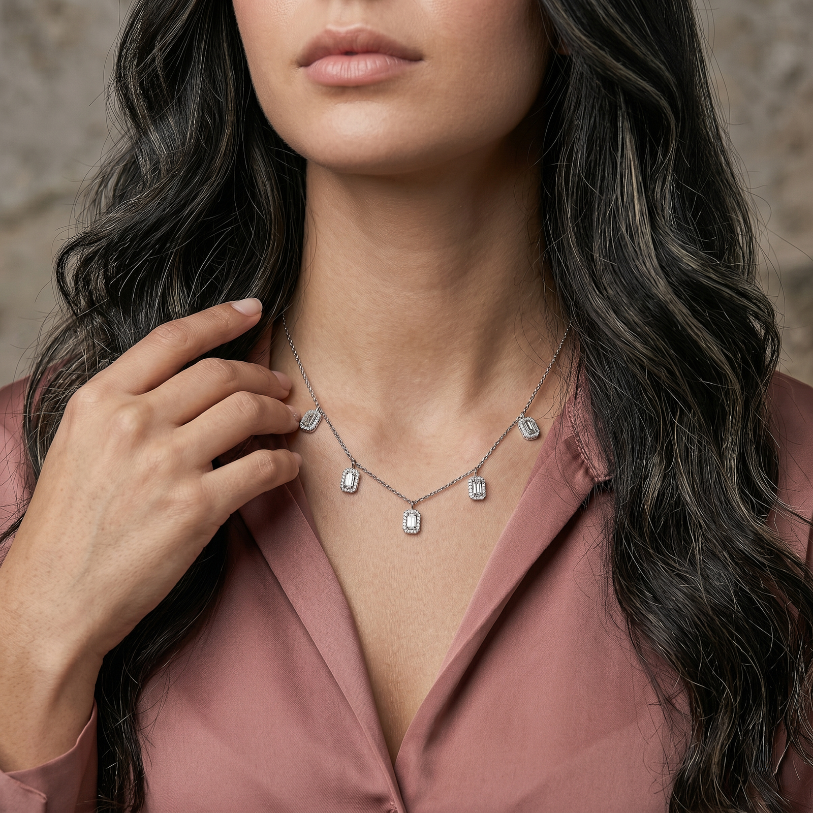 Crystal Charm Cascade Silver Chain