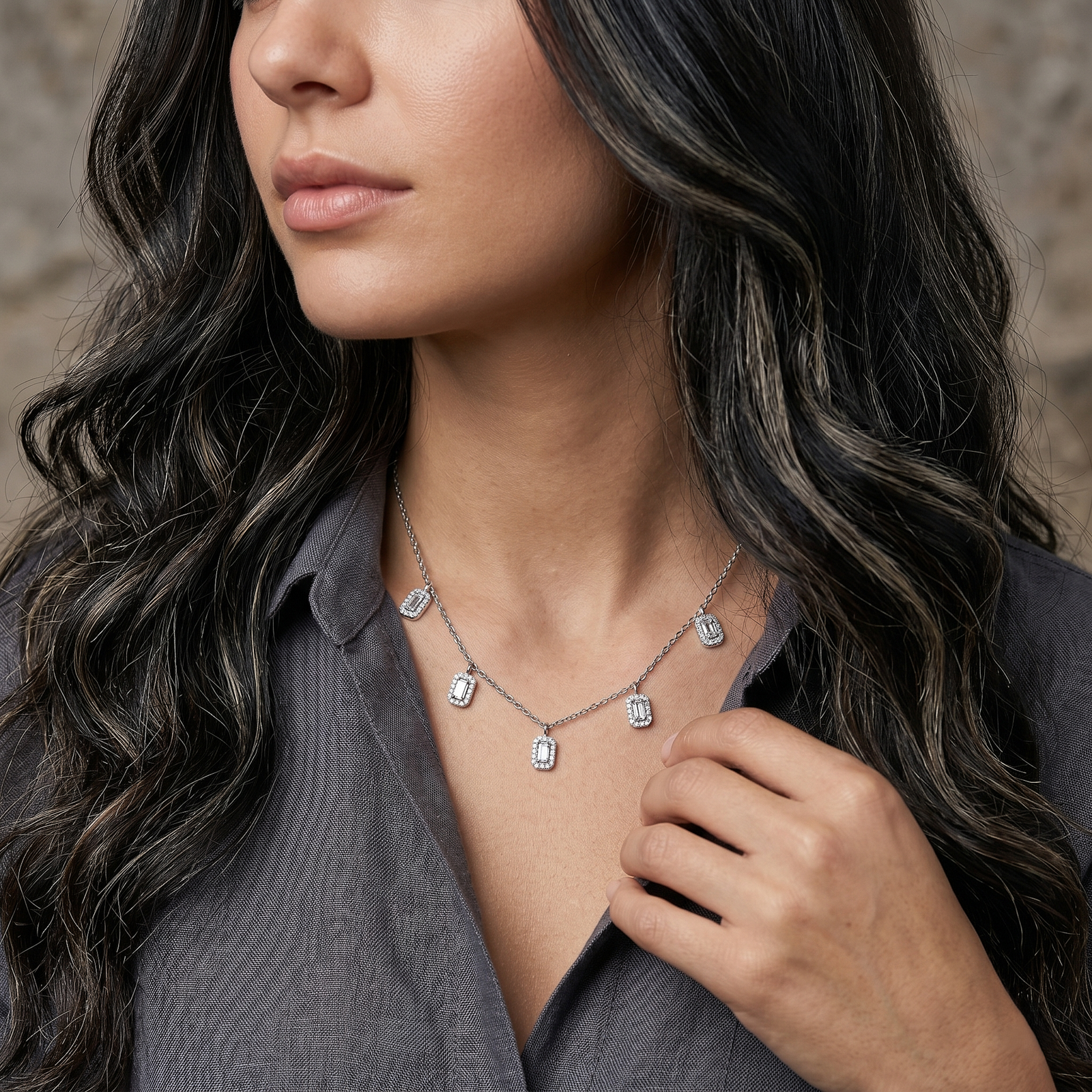 Crystal Charm Cascade Silver Chain