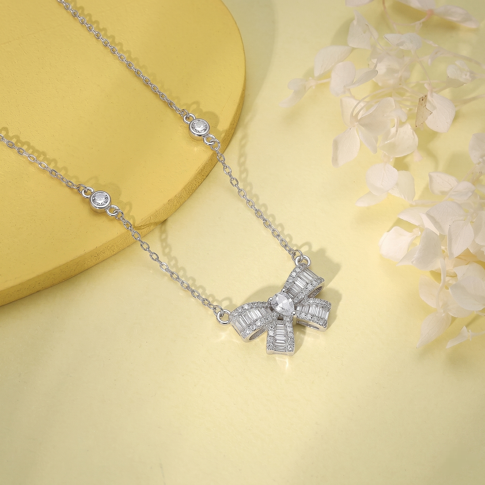 Crystal Bow Accent Silver Chain