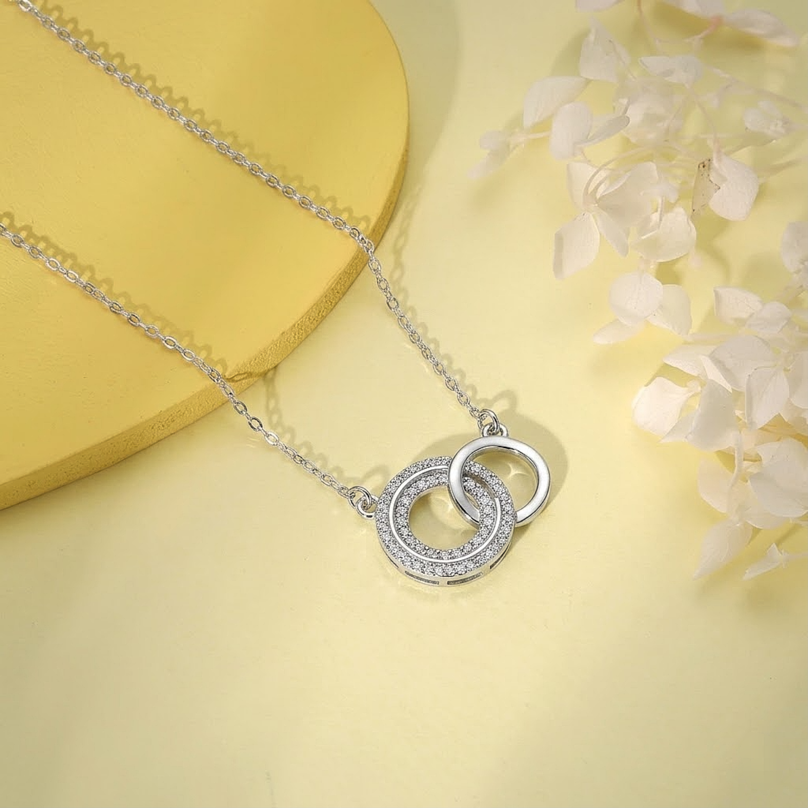 Linked Circle Crystal Silver Chain