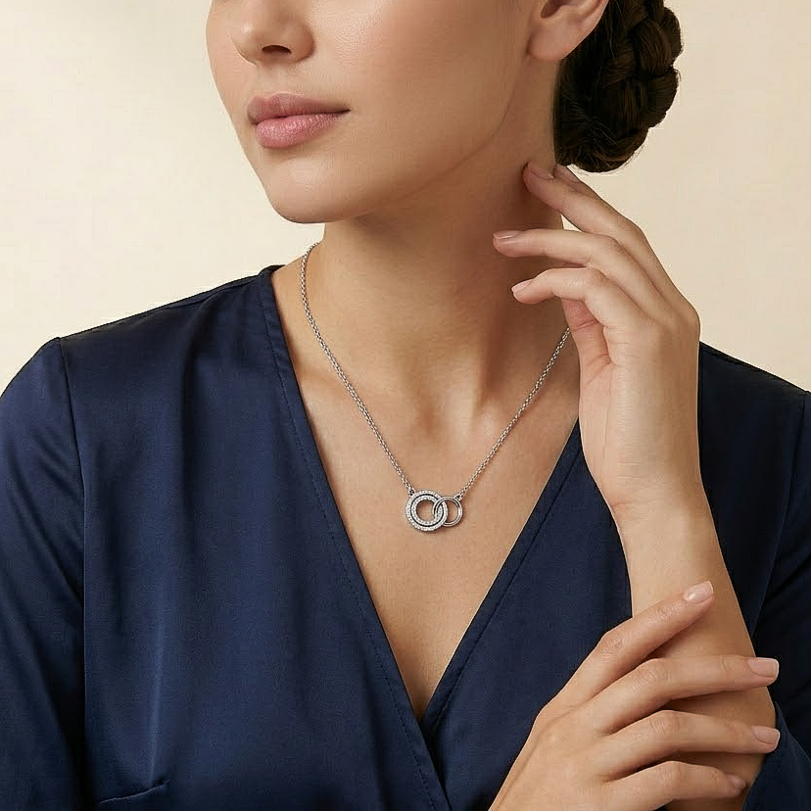 Linked Circle Crystal Silver Chain