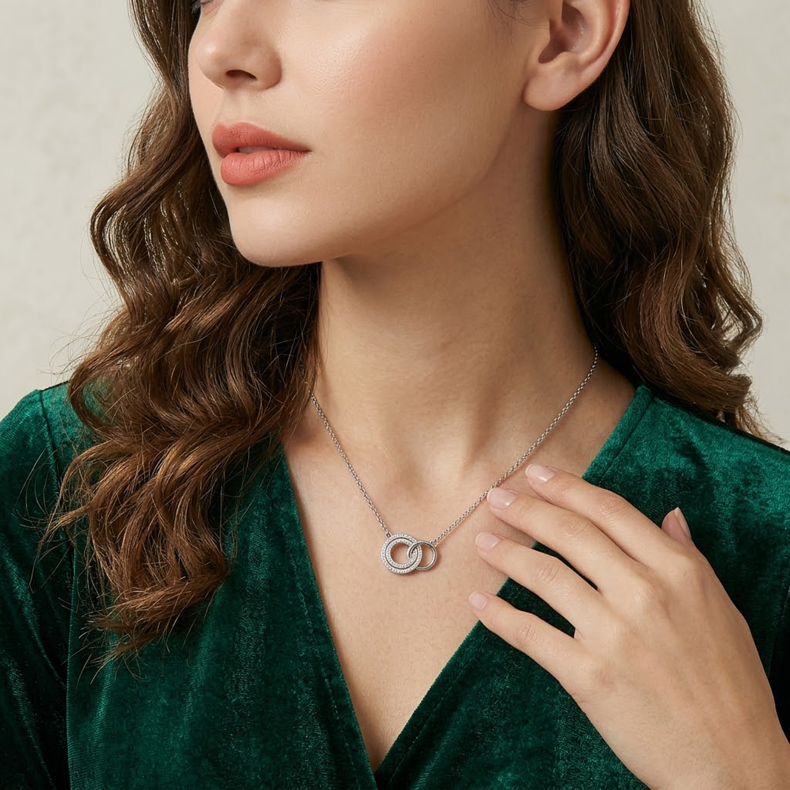 Linked Circle Crystal Silver Chain