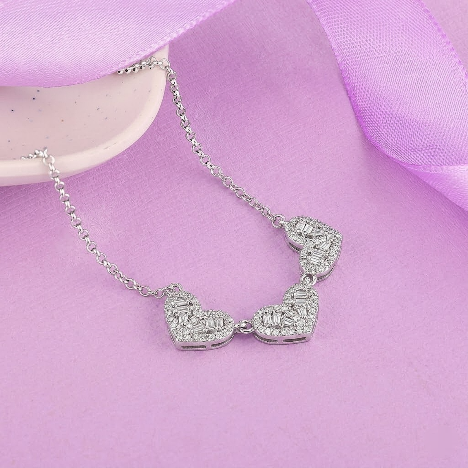 Triple Heart Spark Silver Chain