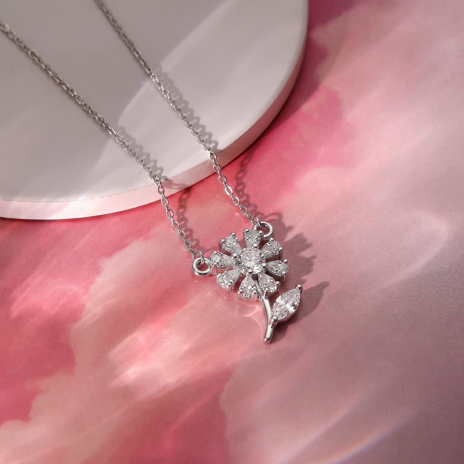 Crystal Bloom Flower Silver Chain
