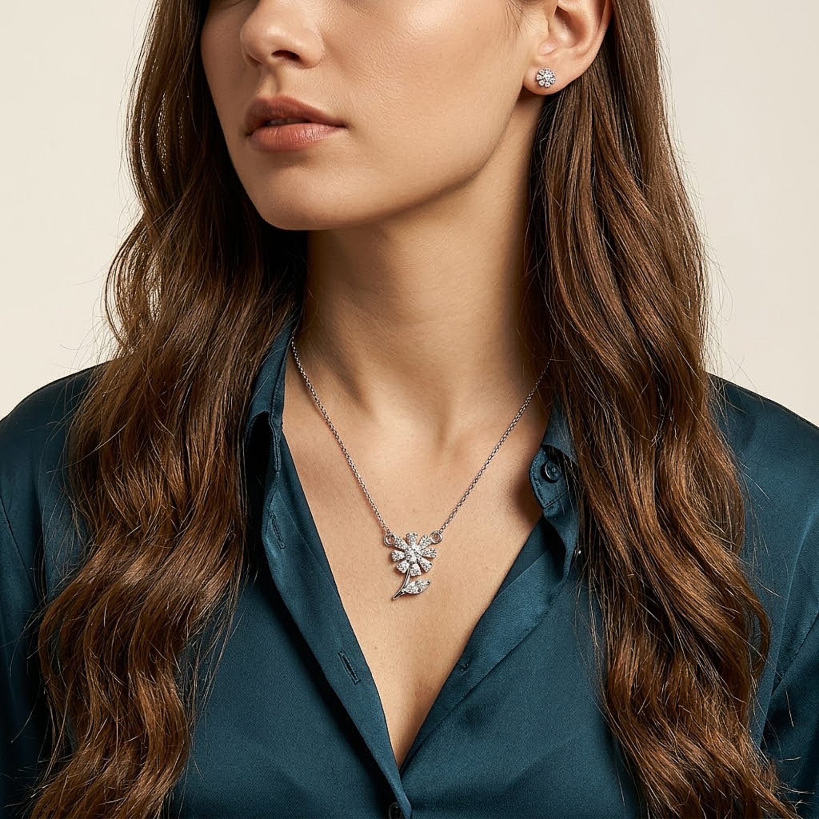 Crystal Bloom Flower Silver Chain