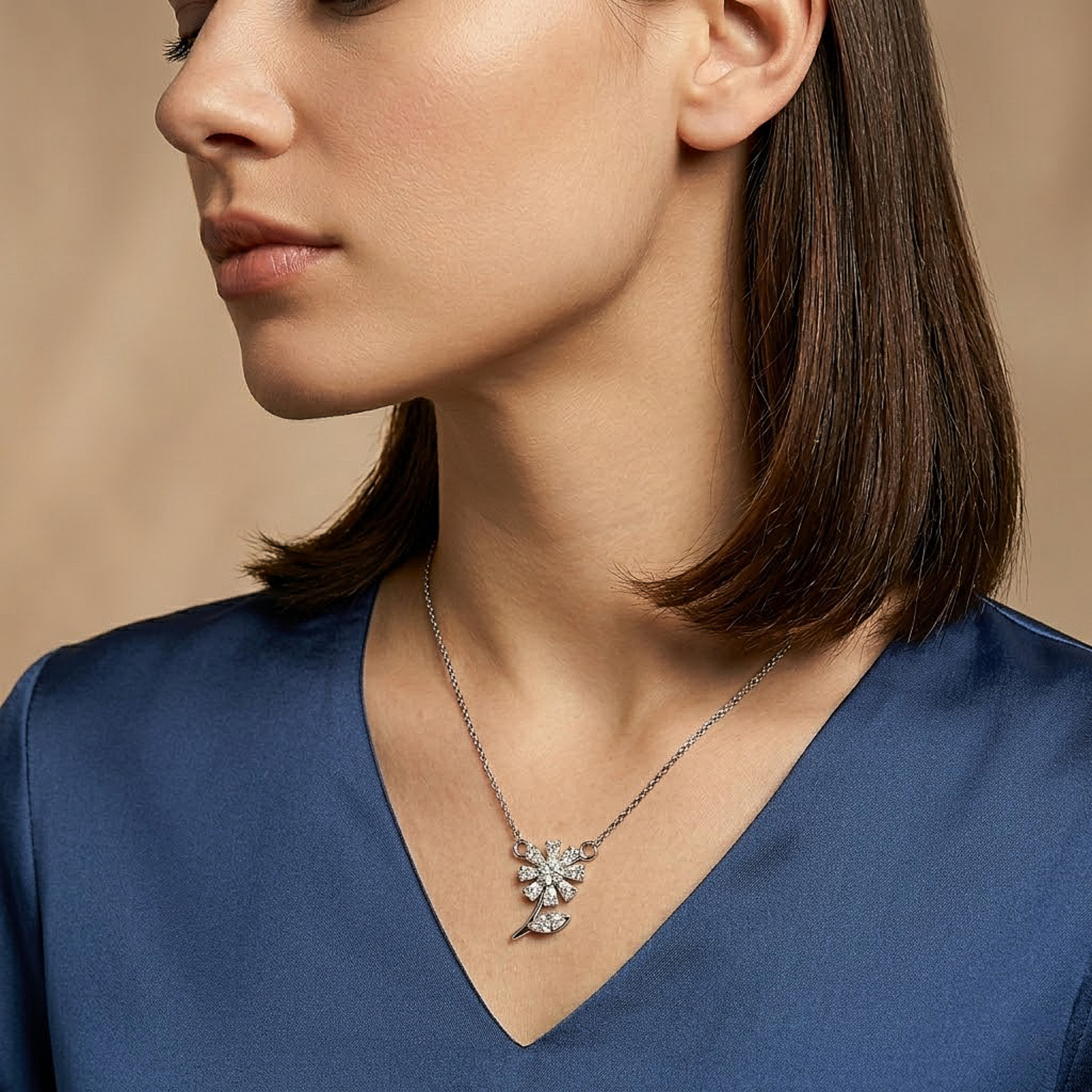 Crystal Bloom Flower Silver Chain