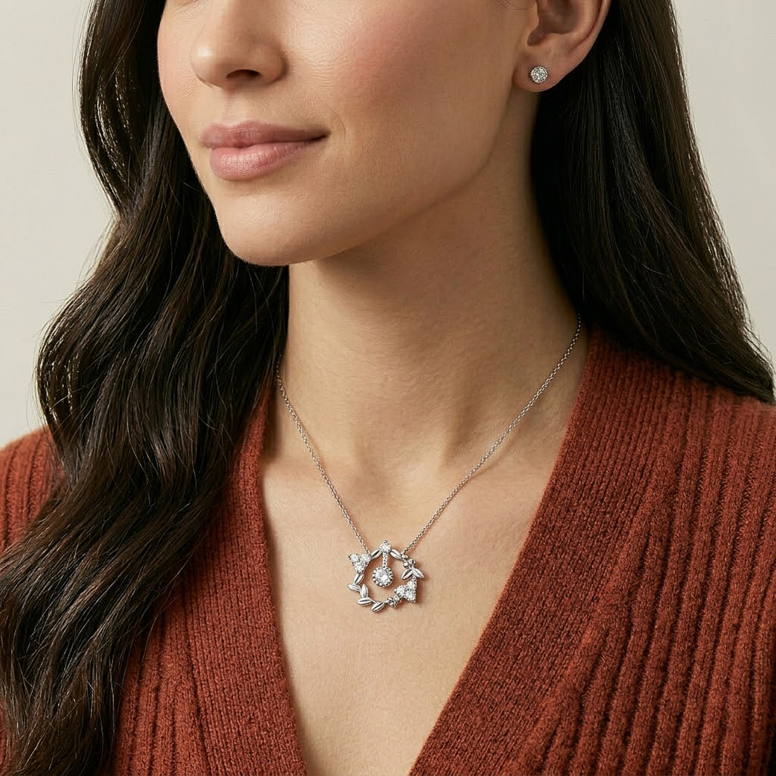 Crystal Floral Wreath Silver Chain