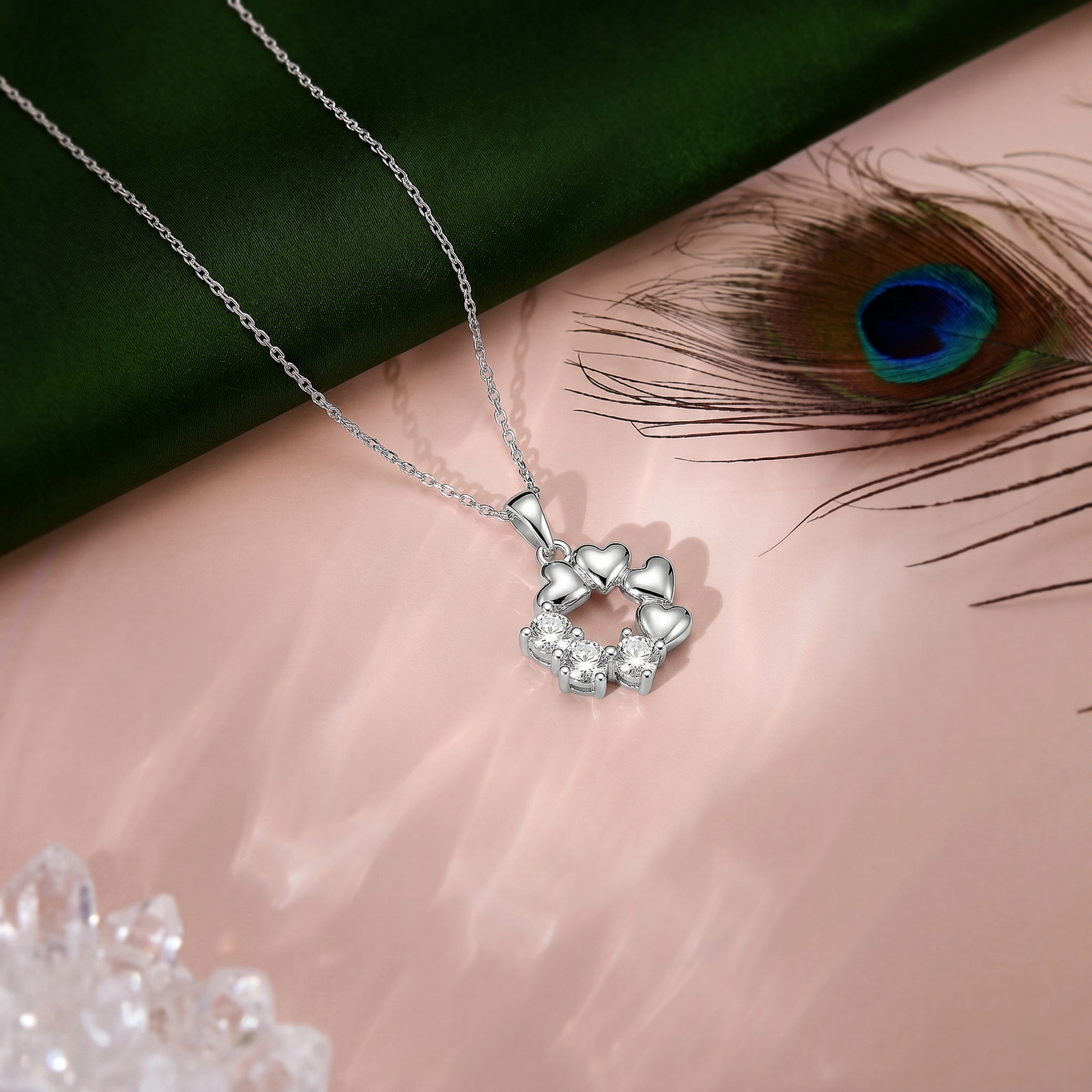 Heart Cluster Charm Silver Chain